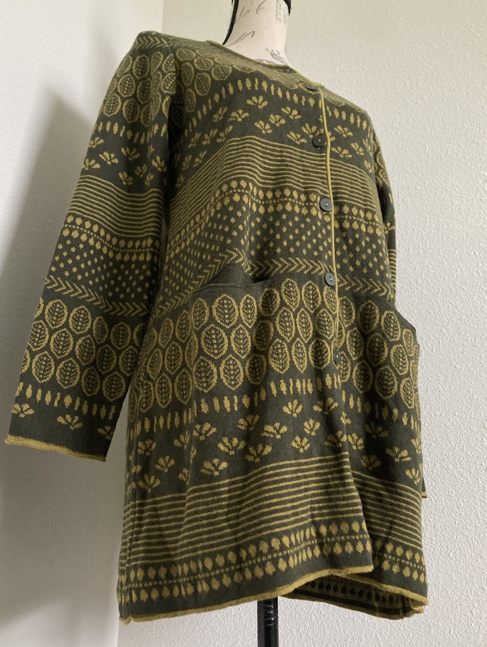 Gudrun Sjoden Green Leaf long Cardigan sweater S Organic Cotton Wool Boho Nwt - Picture 6 of 15